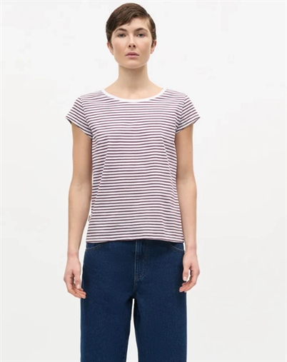 Mads Nørgaard - Fine Jersey Stripe Teasy T-shirt - Brilliant White/Winetasting